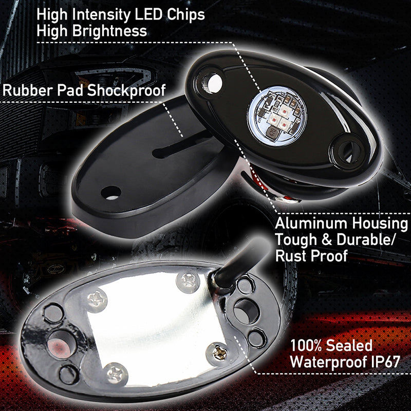 2 Pods LED Rock Lights, Red Rock Lights Waterproof IP68 Neon Underglow Lights Compatible with Off Road Truck Pickups Cars ATV UTV SUV Motorcycle Boat