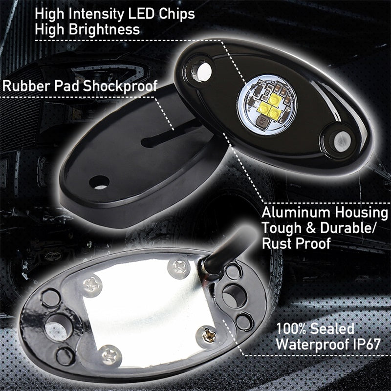 White LED Rock Lights, 2 Pods Underglow LED Rock Light Kit Waterproof IP68 Under Body Wheel Well Lights Compatible with Truck Pickups Cars ATV UTV SUV Motorcycle Boat