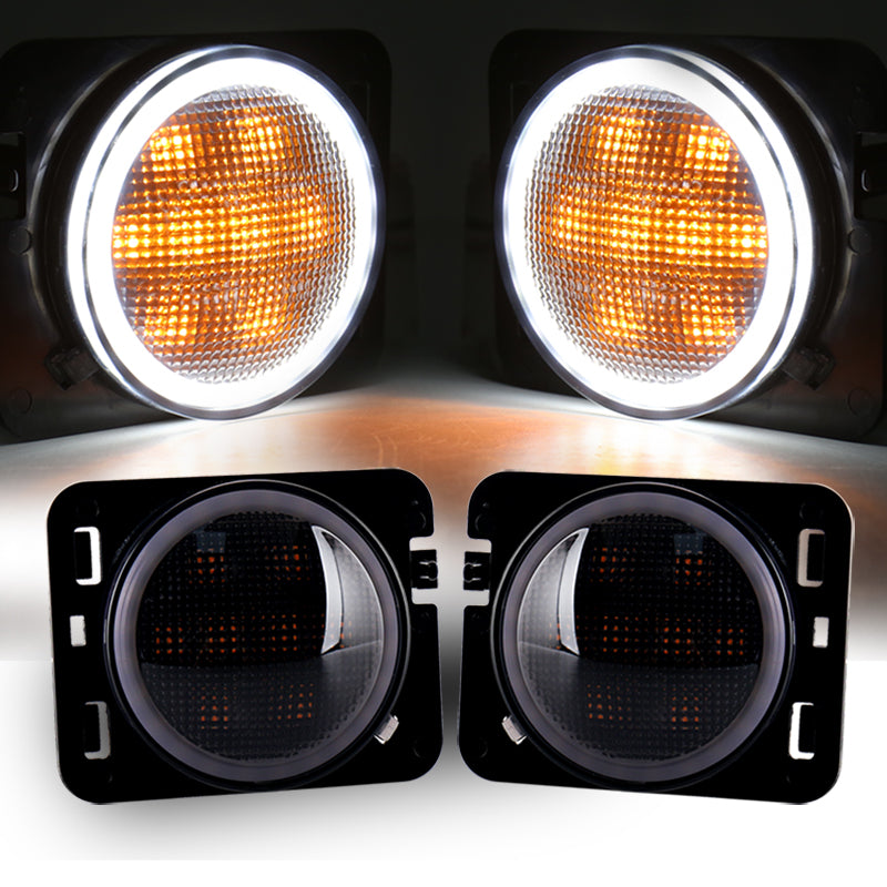 LED Side Marker Lights White DRL Amber LED Turn Signal Lights Fender Signal Parking Lights Compatible with 07-17 Wrangler JK JKU