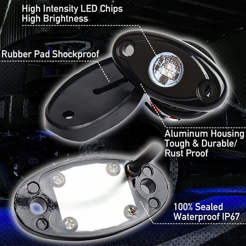 Blue LED Rock Lights, Off Road Rock Light Kit Waterproof IP68 Underglow Lights Compatible with Truck Pickups Cars ATV UTV SUV Motorcycle Boat