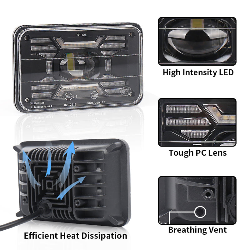 4x6 LED Headlights with White&Blue DRL Amber Turn Signal Exclusive X Design Seal Beam Headlights Compatible with Kenworth Peterbilt Monte Carlo 1986 Chevy C10