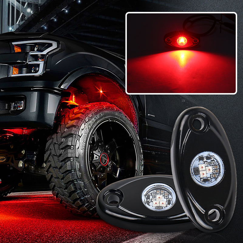 2 Pods LED Rock Lights, Red Rock Lights Waterproof IP68 Neon Underglow Lights Compatible with Off Road Truck Pickups Cars ATV UTV SUV Motorcycle Boat