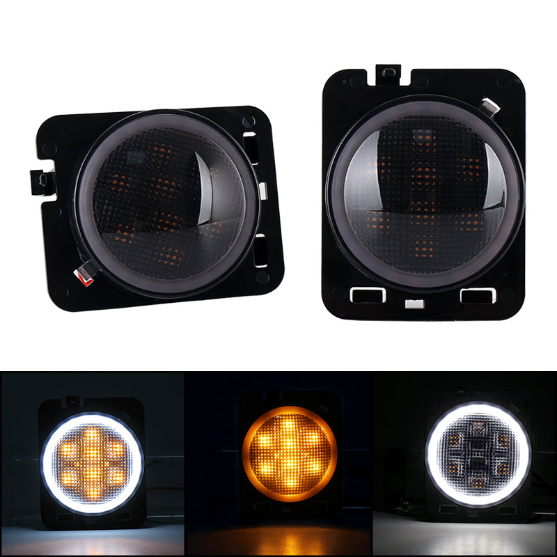 LED Side Marker Lights White DRL Amber LED Turn Signal Lights Fender Signal Parking Lights Compatible with 07-17 Wrangler JK JKU