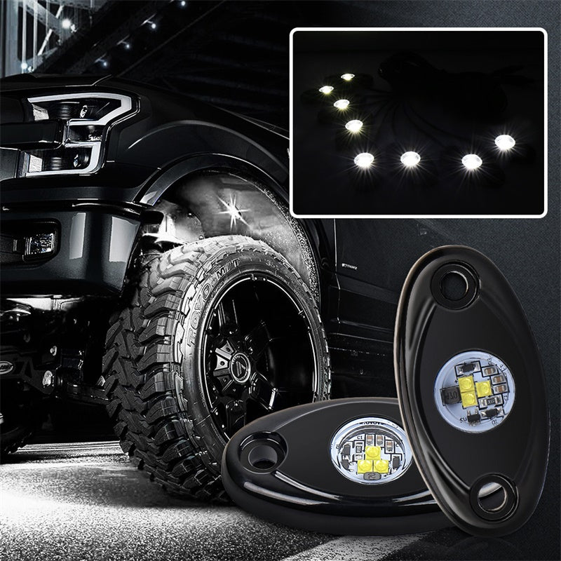 White LED Rock Lights, 2 Pods Underglow LED Rock Light Kit Waterproof IP68 Under Body Wheel Well Lights Compatible with Truck Pickups Cars ATV UTV SUV Motorcycle Boat