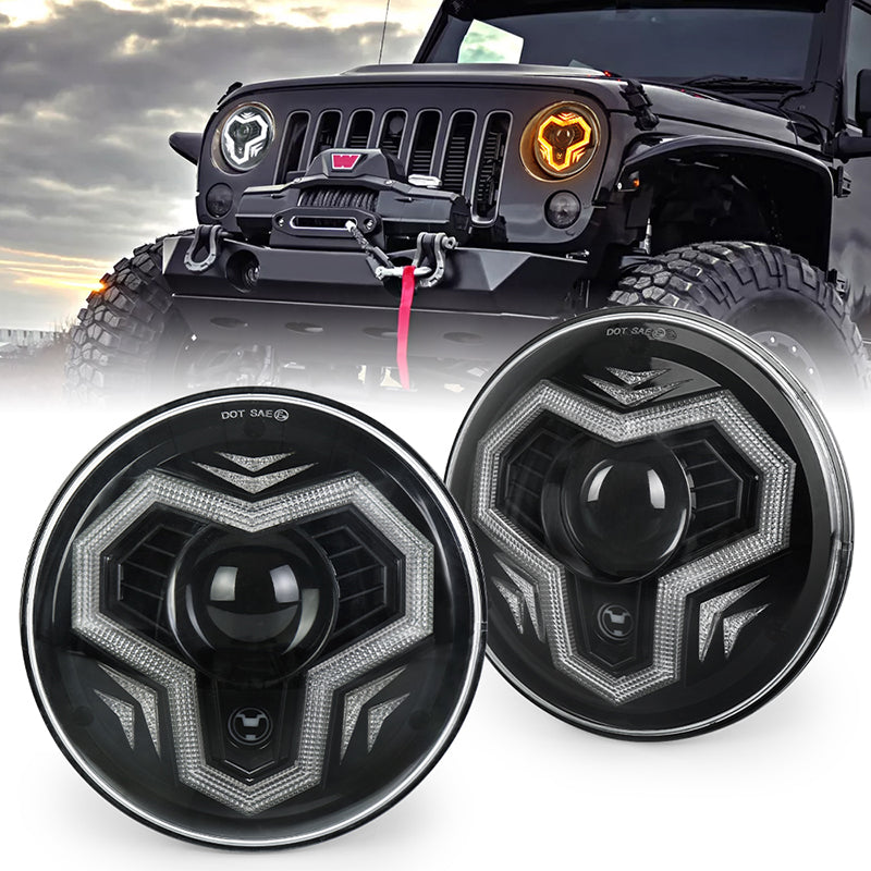 7 Inch LED Headlights, 1000% Bright Anti-glare H6024 Headlight Assemblies with DRL Turn Signal Hi/Lo Beam Compatible with Jeep Wrangler JK JKU TJ LJ CJ Mazda Miata Chevy Ford Hummer H1 H2