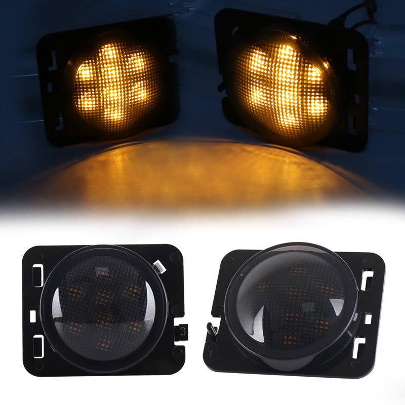 Smoke Lens LED Side Marker Front Fender Amber Turn Signal Parking Lights for Jeep Wrangler 2007-2017