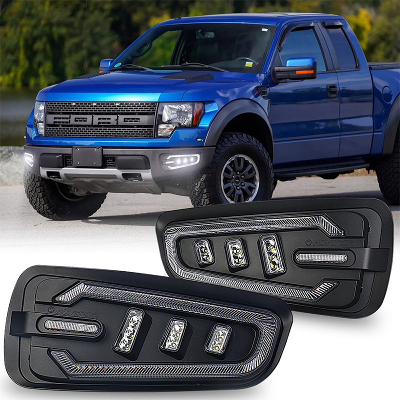 LED Fog Lights with White DRL Amber Turn Signal Bumper Fog Driving Lights Compatible with 2010-2014 Ford Raptor(Ford F150 SVT Raptor Gen 1)