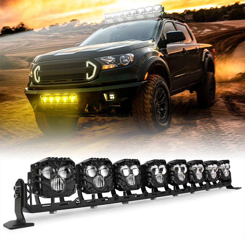 32 Inch LED Light Bar,Dual Color-Amber White 240W High Intensity Projector Spot Beam Off Road Light with On/Off Wiring Harness Kit for Tractor,ATV,UTV,Boat,Trucks Roof Bumper