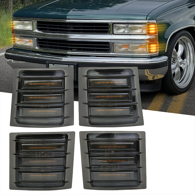 LED Side Marker Lights with Amber Sequential Turn Signal Side Corner Lights Smoked Lens Compatible with 1994-1998 Chevy C/K 1500 2500 3500 Suburban Silverado Tahoe Yukon