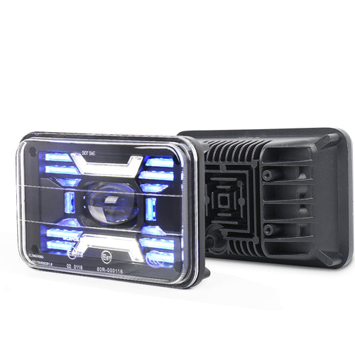4x6 LED Headlights with White&Blue DRL Amber Turn Signal Exclusive X Design Seal Beam Headlights Compatible with Kenworth Peterbilt Monte Carlo 1986 Chevy C10