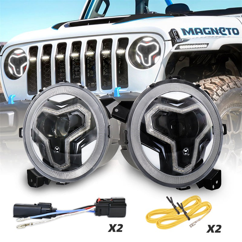 JL LED Headlights, 9 inch Headlights with Integrated DRL Turn Signal Light for Jeep JL 2018-2023 Jeep Gladiator JT 2019-2023, New Version Adjustable Screw