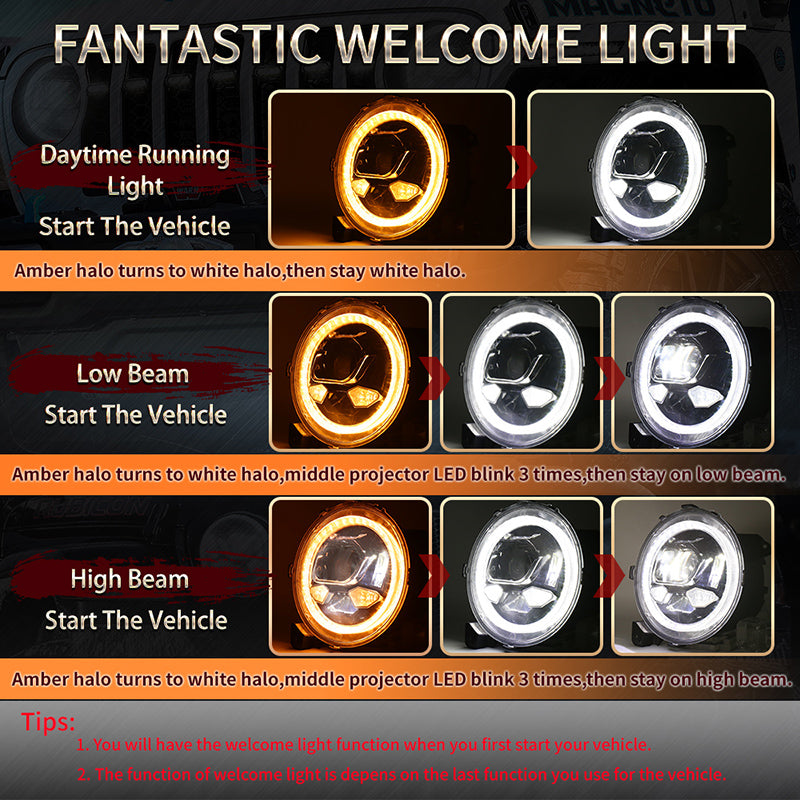Gladiator Headlights, 9” Round JL LED Headlights 500% Bright Anti-glare DOT Approved with DRL Welcome Light Turn Signal Compatible with 2018-2023 Jeep Wrangler JL JLU Gladiator JT