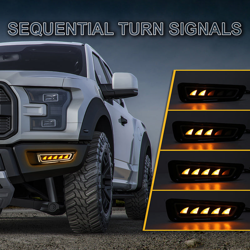 Ford Raptor Fog Lights with Ice Blue LED Amber Sequential Turn Signal Waterproof Raptor Bumper Lights Compatible with Gen 2 Ford Raptor 2017 2018 2019 2020