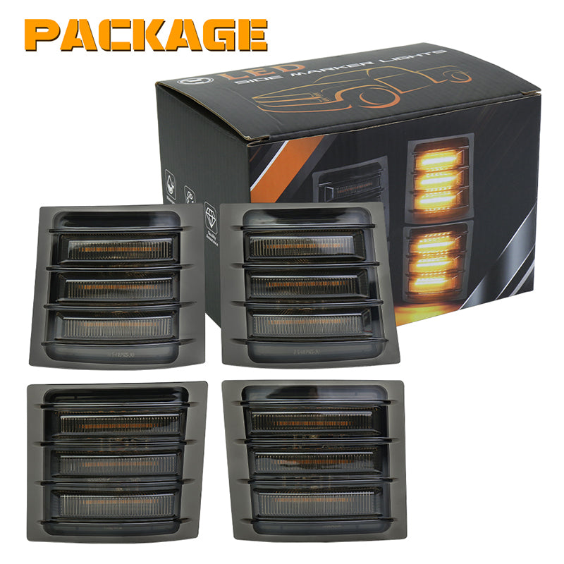 LED Side Marker Lights with Amber Sequential Turn Signal Side Corner Lights Smoked Lens Compatible with 1994-1998 Chevy C/K 1500 2500 3500 Suburban Silverado Tahoe Yukon