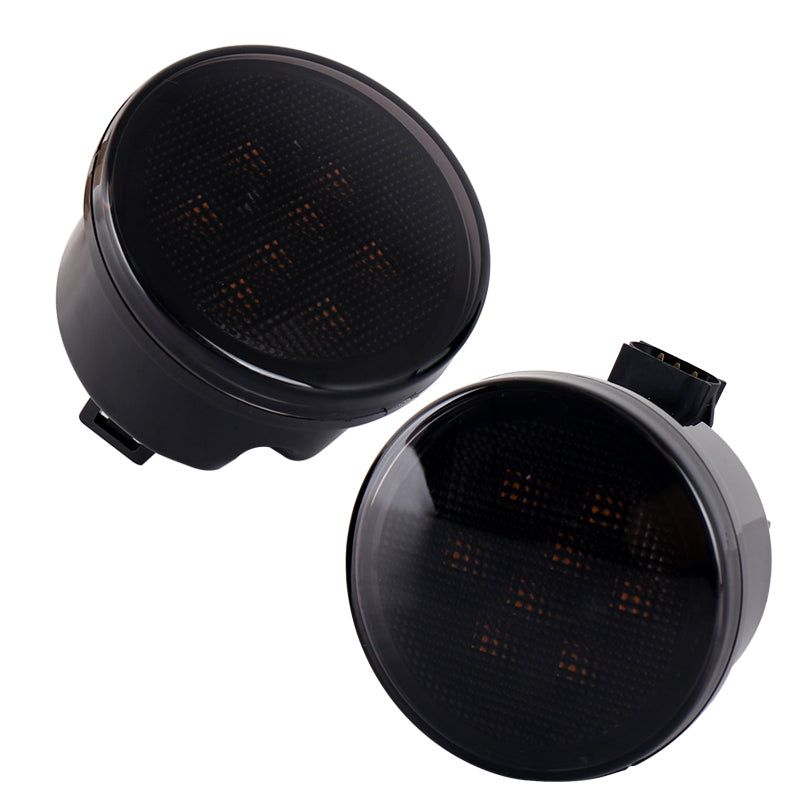 JK Turn Signal Lights Smoke Lens Amber LED Front Grill Indicator Parking Lights for Jeep Wrangler JK JKU 2007-2017