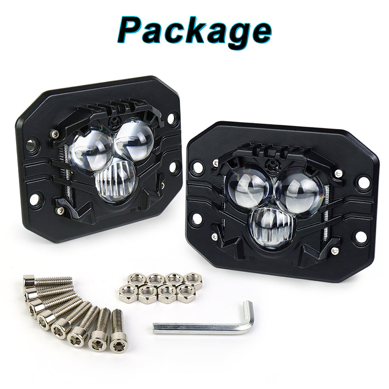 Flush Mount LED Pods, 5 inch 40W Off Road Driving LED Pod Lights Waterproof with Projector White Spot Beam Reverse Lights for Trucks ATV SUV UTV 4x4