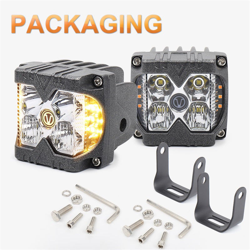 Side Shooter Led Lights, IP68 Waterproof LED Pods with Separate Solid & Strobe Amber Dual Side Cube Driving Lights Compatible with Truck Jeep Motorcycle ATV SUV 4x4