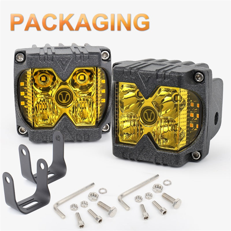 Amber LED Pods, Waterproof IP68 Yellow Lens Cube Offroad Lights Driving Fog Lights Separate Solid/Strobe Side Shooter Lights Compitable with Truck Jeep Trailer ATV SUV UTV 4x4