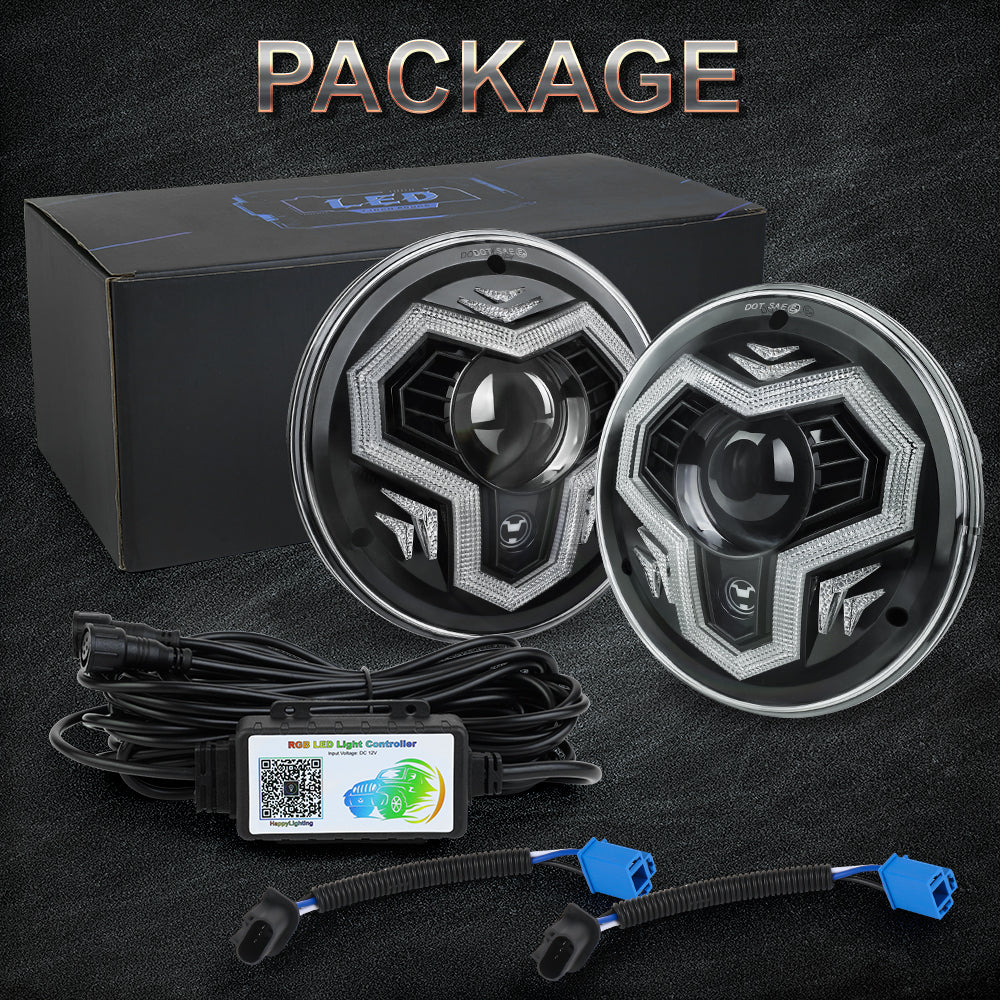 7 Inch RGB Headlights, 1000% Bright Multi-Color Halo Headlight Kit with Turn Signal High/Low Beam Compatible with Jeep Wrangler JK TJ LJ CJ Mazda Miata Chevy Hummer