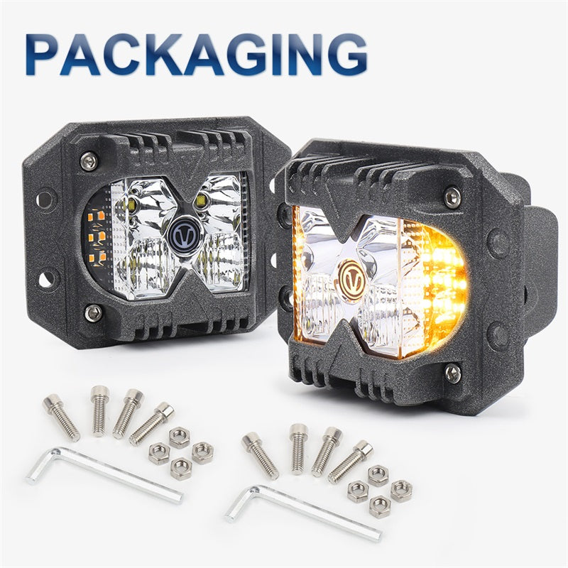 Flush Mount LED Pods, Combo Offroad Driving Lights With Separate Amber Solid/Strobe Side Shooters, Backup Reverse Cube Working Light for Truck Jeep ATV SUV 4x4