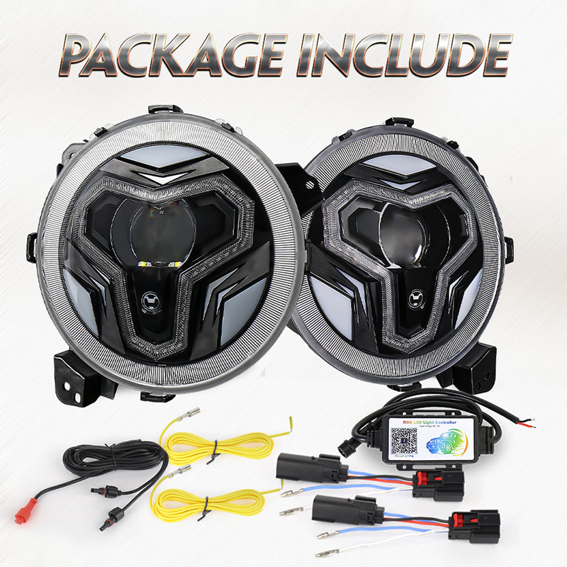 JL Headlights, 9 inch RGB Headlights with Multi-Function Halo White DRL for Jeep Wrangler JL Sahara Rubicon 2018-2023 Gladiator JT