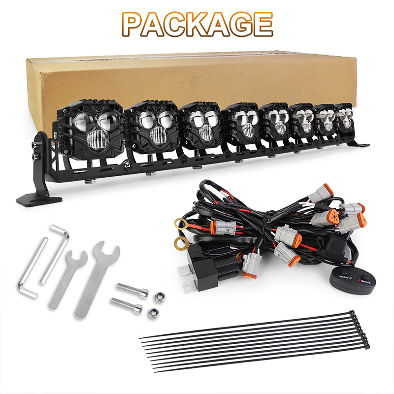 32 Inch LED Light Bar,Dual Color-Amber White 240W High Intensity Projector Spot Beam Off Road Light with On/Off Wiring Harness Kit for Tractor,ATV,UTV,Boat,Trucks Roof Bumper