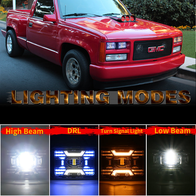 4x6 LED Headlights with White&Blue DRL Amber Turn Signal Exclusive X Design Seal Beam Headlights Compatible with Kenworth Peterbilt Monte Carlo 1986 Chevy C10