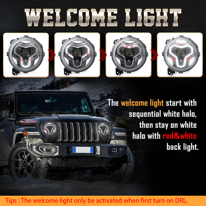 JL LED Headlights, 9 inch Headlights with Integrated DRL Turn Signal Light for Jeep JL 2018-2023 Jeep Gladiator JT 2019-2023, New Version Adjustable Screw