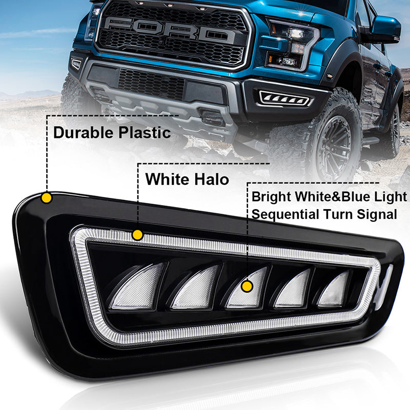 Ford Raptor Fog Lights with Ice Blue LED Amber Sequential Turn Signal Waterproof Raptor Bumper Lights Compatible with Gen 2 Ford Raptor 2017 2018 2019 2020
