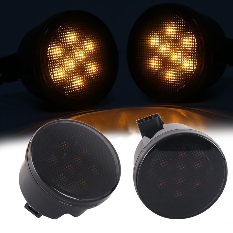 JK Turn Signal Lights Smoke Lens Amber LED Front Grill Indicator Parking Lights for Jeep Wrangler JK JKU 2007-2017
