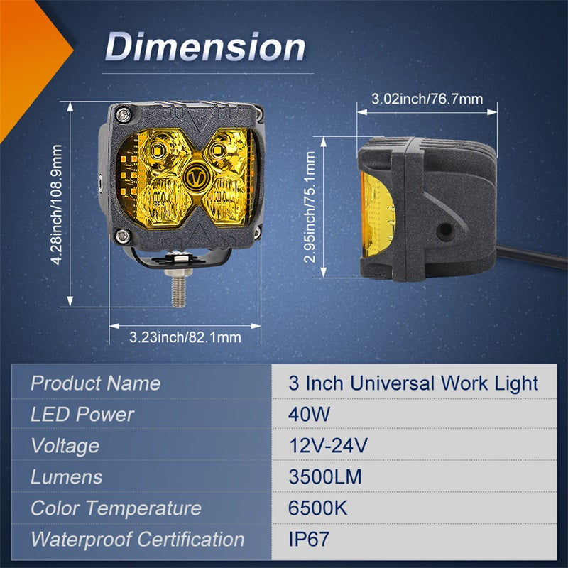 Amber LED Pods, Waterproof IP68 Yellow Lens Cube Offroad Lights Driving Fog Lights Separate Solid/Strobe Side Shooter Lights Compitable with Truck Jeep Trailer ATV SUV UTV 4x4