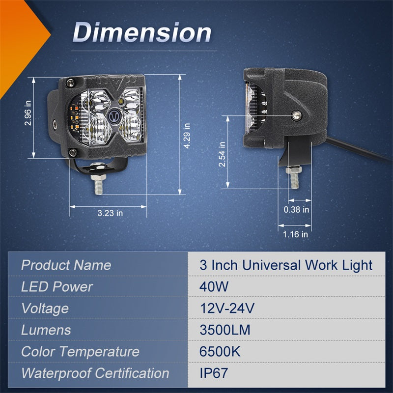 Side Shooter Led Lights, IP68 Waterproof LED Pods with Separate Solid & Strobe Amber Dual Side Cube Driving Lights Compatible with Truck Jeep Motorcycle ATV SUV 4x4