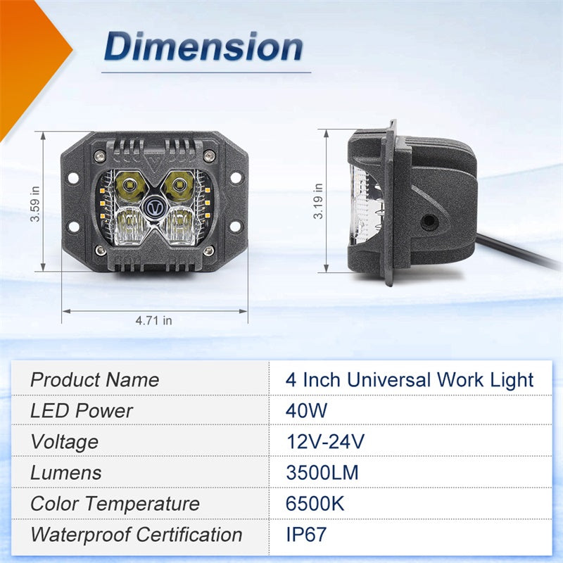 Flush Mount LED Pods, Combo Offroad Driving Lights With Separate Amber Solid/Strobe Side Shooters, Backup Reverse Cube Working Light for Truck Jeep ATV SUV 4x4