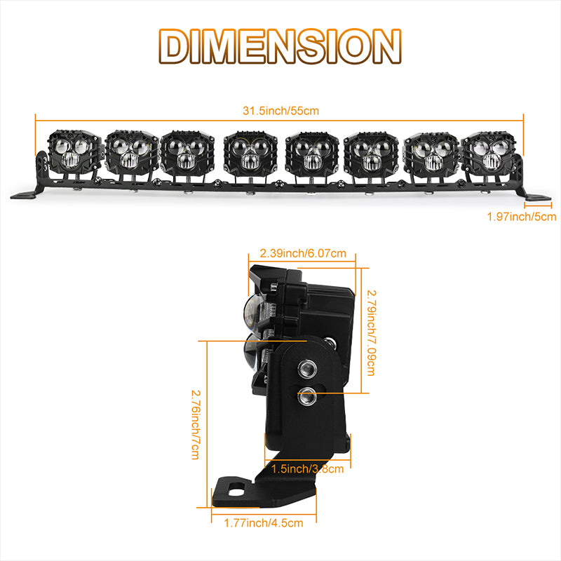 32 Inch LED Light Bar,Dual Color-Amber White 240W High Intensity Projector Spot Beam Off Road Light with On/Off Wiring Harness Kit for Tractor,ATV,UTV,Boat,Trucks Roof Bumper