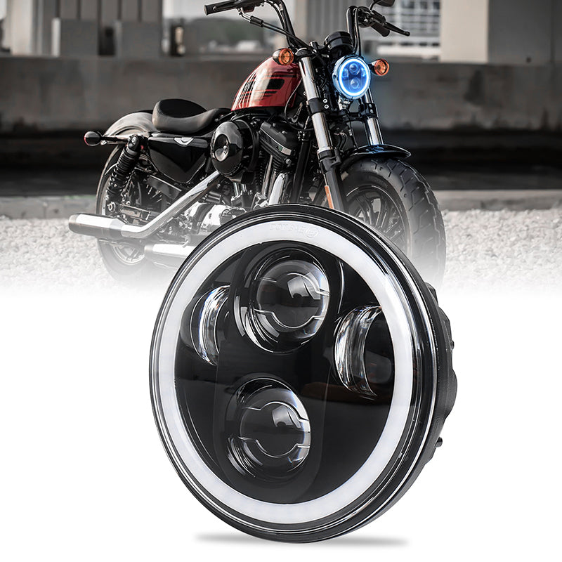 5.75inch RGB Headlight 5 3/4'' Led Headlight with White RGB Halo Bluetooth Remote Control Music Mode 40W H/L Beam for Harley Sportster Dyna