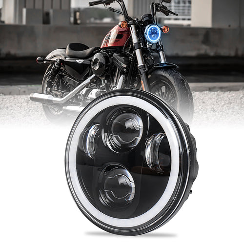 5.75inch RGB Headlight 5 3/4'' Led Headlight with White RGB Halo Bluetooth Remote Control Music Mode 40W H/L Beam for Harley Sportster Dyna