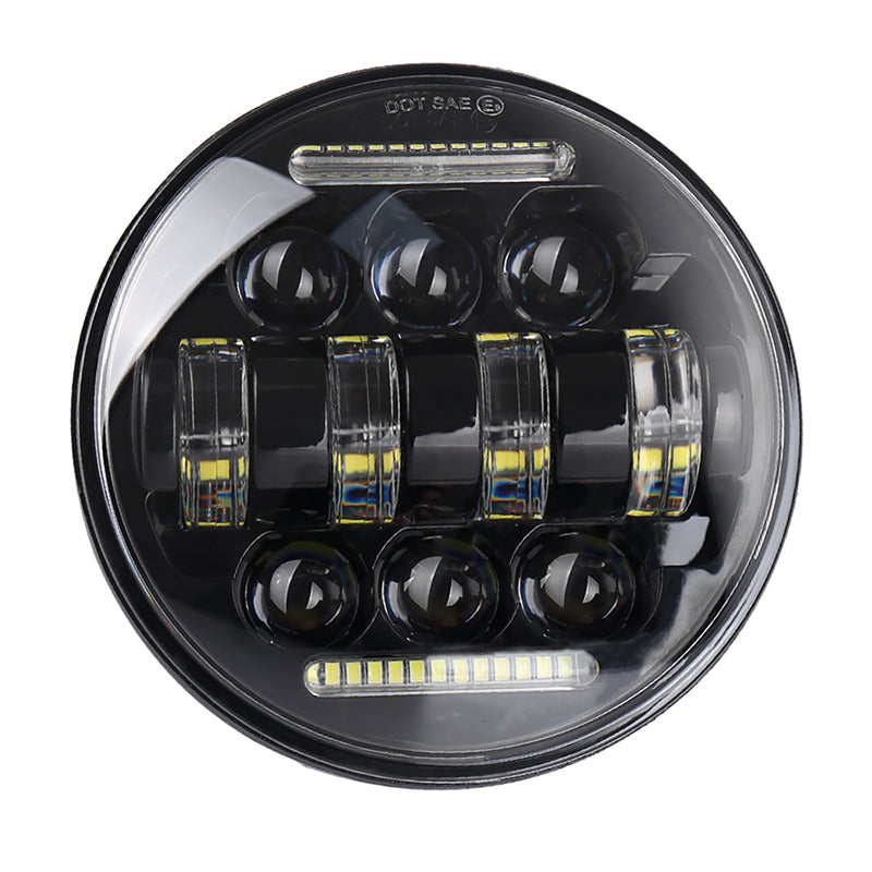 5.75inch 5 3/4” LED Headlight with White Halo DRL 66W Motorcycle Driving Headlight Replacement for Harley Davidson Dyna Sportster Iron 883 Low Rider Street Bob Softail Black