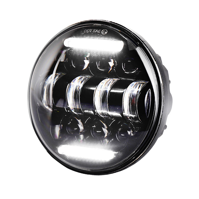 5.75inch 5 3/4” LED Headlight with White Halo DRL 66W Motorcycle Driving Headlight Replacement for Harley Davidson Dyna Sportster Iron 883 Low Rider Street Bob Softail Black