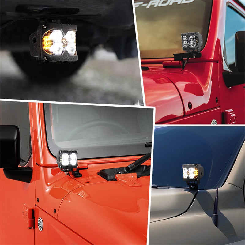 Side Shooter Led Lights, IP68 Waterproof LED Pods with Separate Solid & Strobe Amber Dual Side Cube Driving Lights Compatible with Truck Jeep Motorcycle ATV SUV 4x4