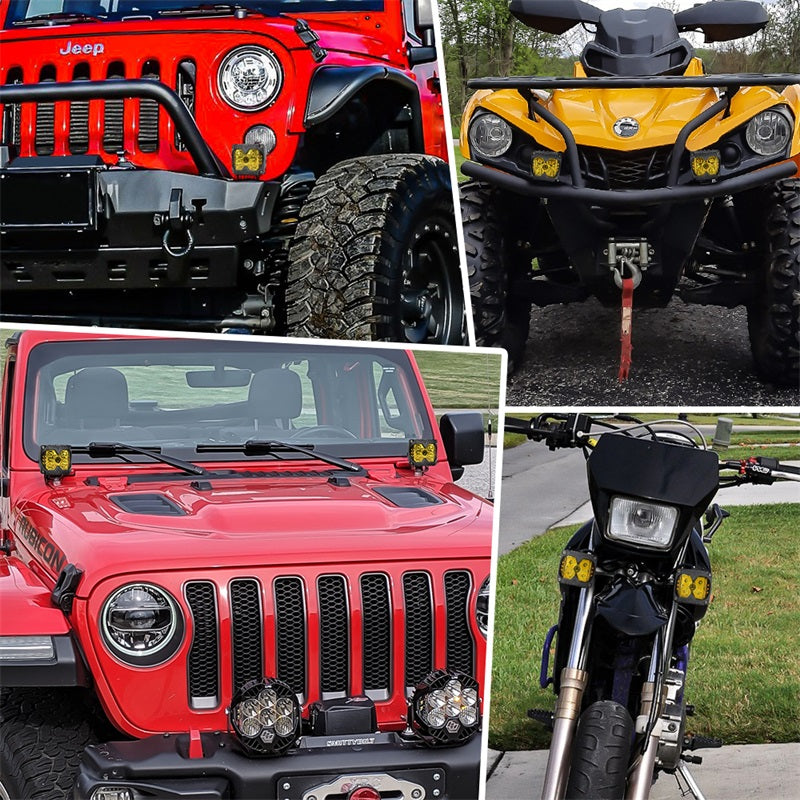 Amber LED Pods, Waterproof IP68 Yellow Lens Cube Offroad Lights Driving Fog Lights Separate Solid/Strobe Side Shooter Lights Compitable with Truck Jeep Trailer ATV SUV UTV 4x4