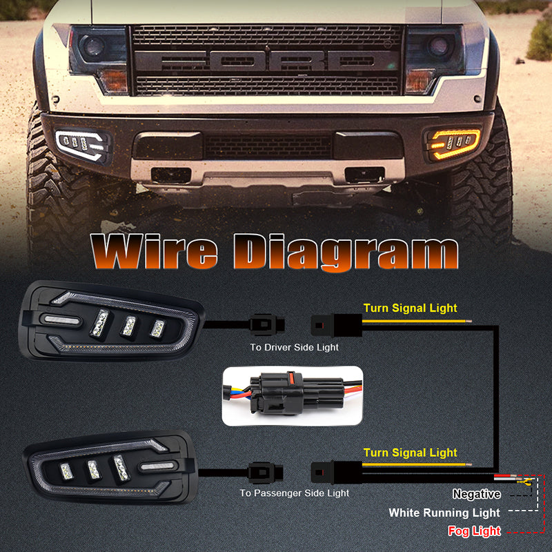LED Fog Lights with White DRL Amber Turn Signal Bumper Fog Driving Lights Compatible with 2010-2014 Ford Raptor(Ford F150 SVT Raptor Gen 1)