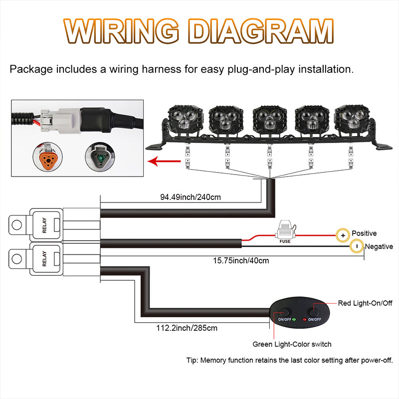 22 Inch LED Light Bar,Dual Color-Amber White 150W Spot Beam Off Road Lights With On/Off Wiring Harness Kit For Tractor,ATV,UTV,Boat,Trucks Roof Bumper
