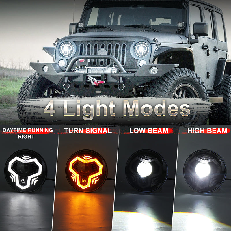 7 Inch LED Headlights, 1000% Bright Anti-glare H6024 Headlight Assemblies with DRL Turn Signal Hi/Lo Beam Compatible with Jeep Wrangler JK JKU TJ LJ CJ Mazda Miata Chevy Ford Hummer H1 H2