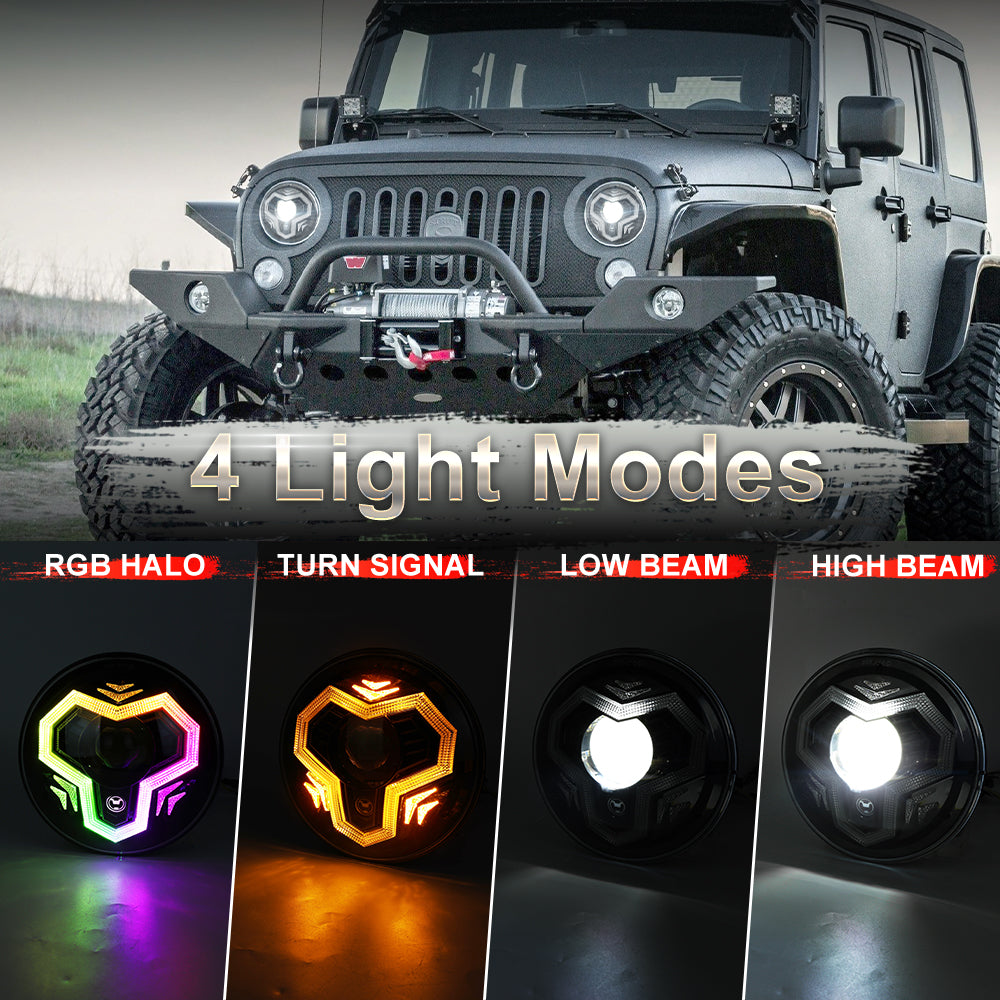 7 Inch RGB Headlights, 1000% Bright Multi-Color Halo Headlight Kit with Turn Signal High/Low Beam Compatible with Jeep Wrangler JK TJ LJ CJ Mazda Miata Chevy Hummer