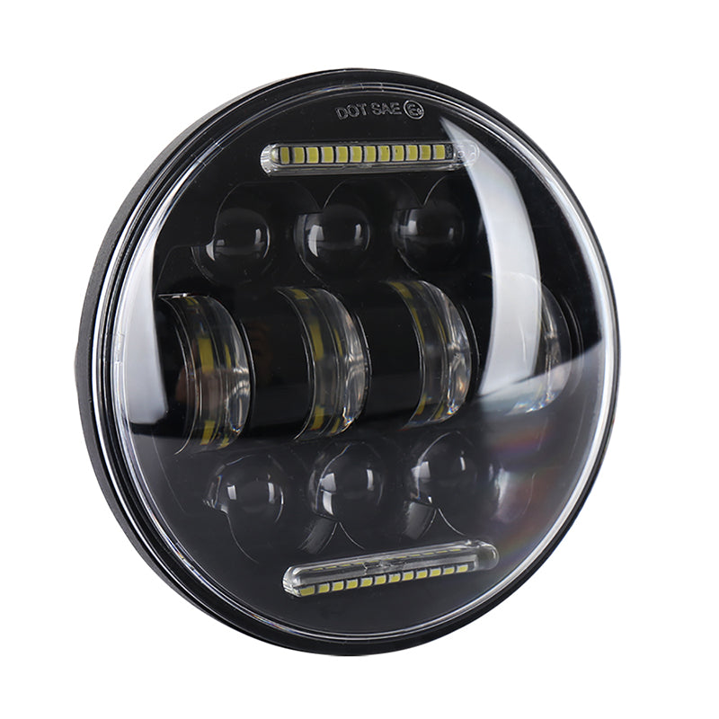5.75inch 5 3/4” LED Headlight with White Halo DRL 66W Motorcycle Driving Headlight Replacement for Harley Davidson Dyna Sportster Iron 883 Low Rider Street Bob Softail Black