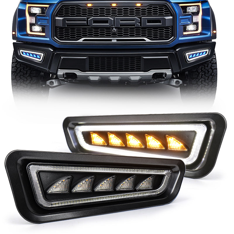 Ford Raptor Fog Lights with Ice Blue LED Amber Sequential Turn Signal Waterproof Raptor Bumper Lights Compatible with Gen 2 Ford Raptor 2017 2018 2019 2020