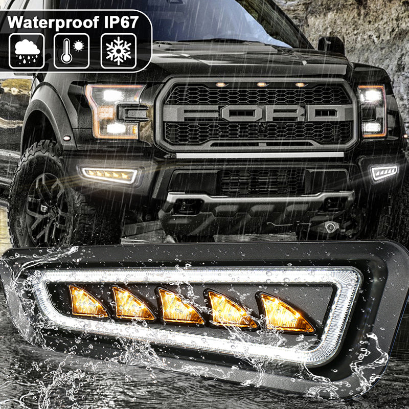 Ford Raptor Fog Lights with Ice Blue LED Amber Sequential Turn Signal Waterproof Raptor Bumper Lights Compatible with Gen 2 Ford Raptor 2017 2018 2019 2020