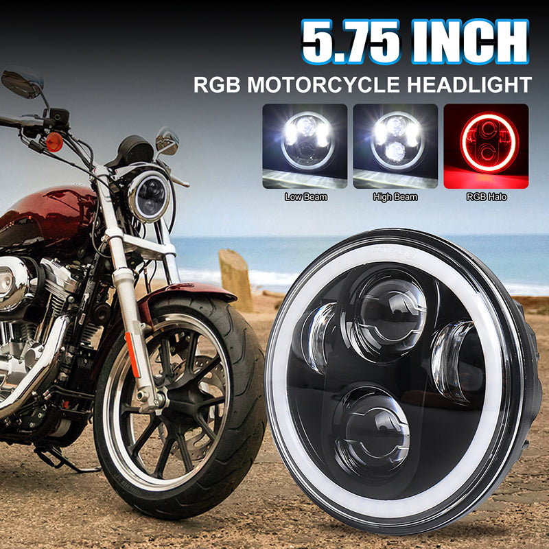 5.75inch RGB Headlight 5 3/4'' Led Headlight with White RGB Halo Bluetooth Remote Control Music Mode 40W H/L Beam for Harley Sportster Dyna