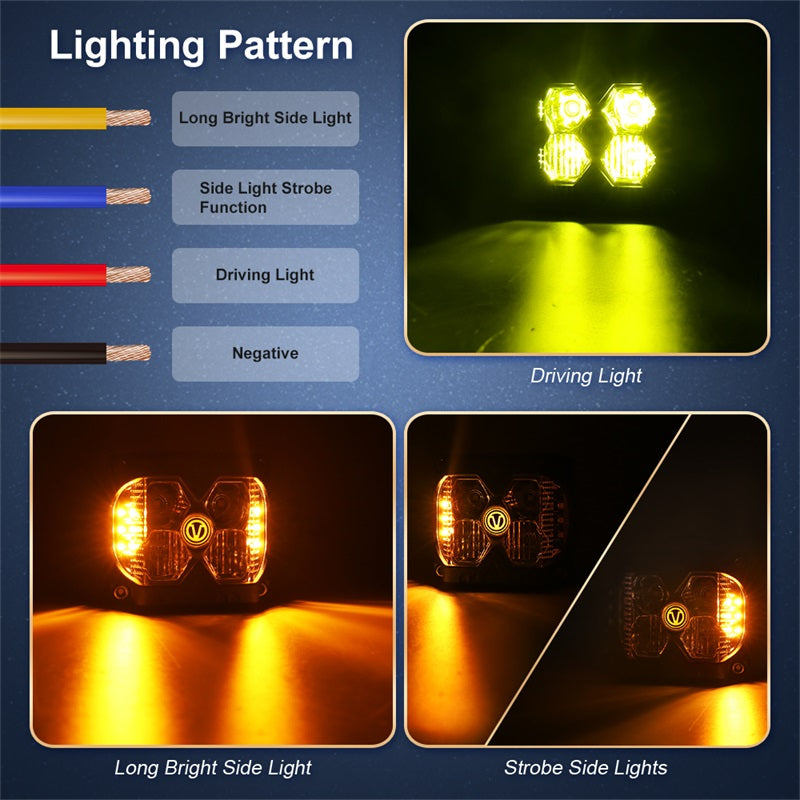 Amber LED Pods, Waterproof IP68 Yellow Lens Cube Offroad Lights Driving Fog Lights Separate Solid/Strobe Side Shooter Lights Compitable with Truck Jeep Trailer ATV SUV UTV 4x4