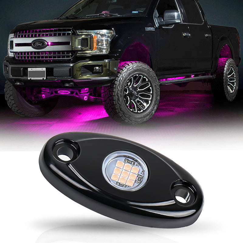 LED Rock Lights, 4 Pods Purple Pink LED Neon Underglow Light Kits Waterproof IP68 Rock Light kit Compatible with Jeep Off Road ATV SUV Trucks Cars Motorcycle